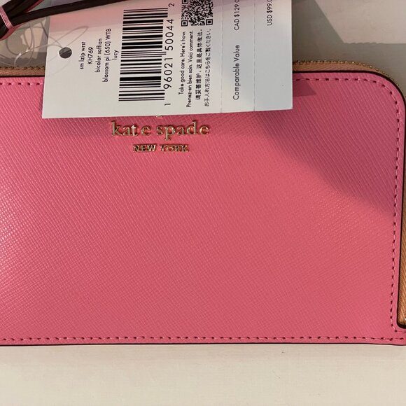 Kate Spade Lucy L-zip Wristlet w/strap /wallet, pink Leather New - Picture 3 of 11